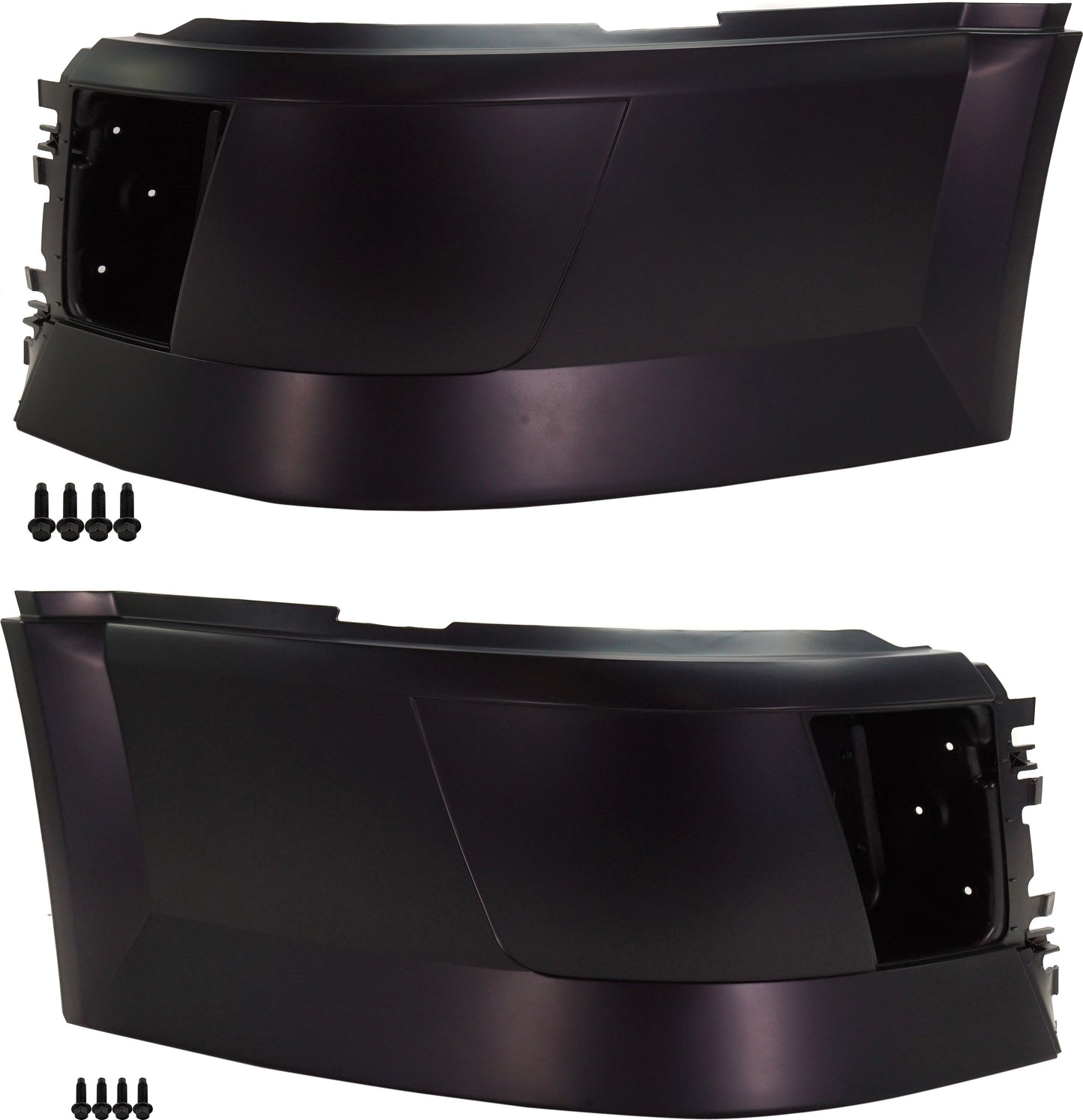 Передний бампер со стороны водителя и пассажира, окрашенный в черный цвет пластик