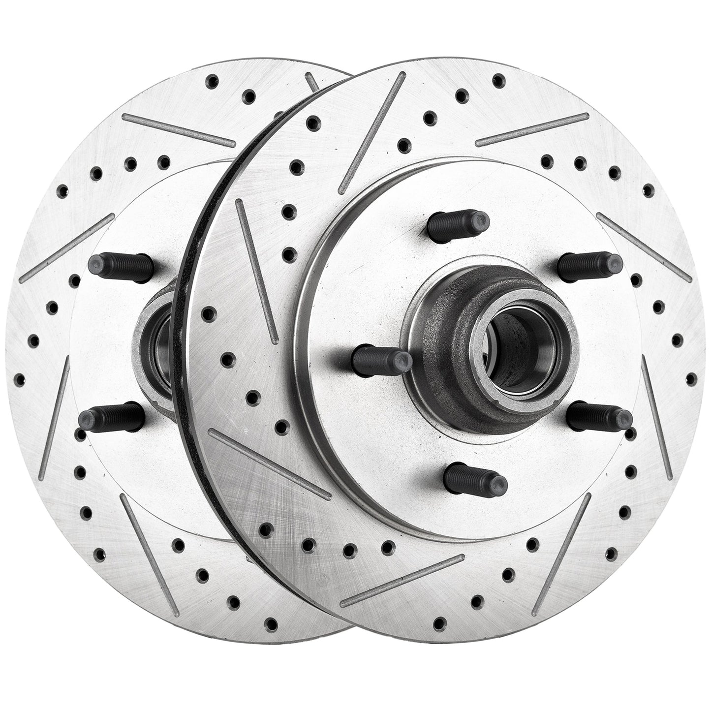 Front, Driver and Passenger Side Vrake Disc, 2-Wheel Set, Cross-drilled and Slotted, Vented