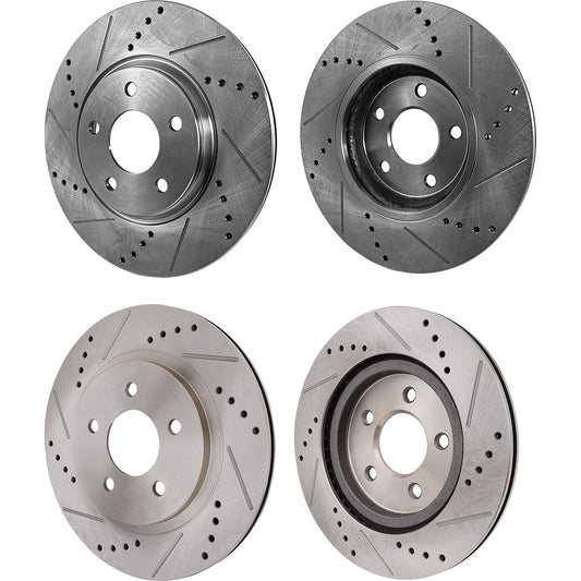 Front and Rear Brake Disc, 4-Wheel Set, Cross-drilled and Slotted, Vented, 5 Lugs, Pro-Line Series