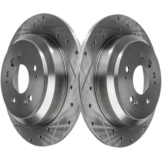 Rear Brake Disc, Cross-drilled and Slotted, Solid, 5 Lugs, Pro-Line Series