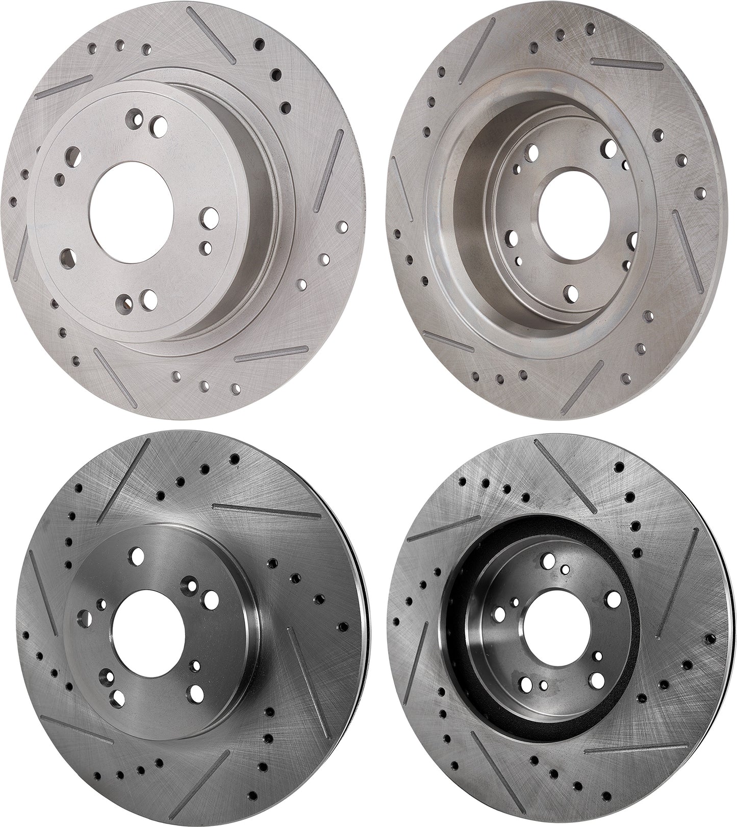 Front and Rear Brake Discs, Cross-drilled and Slotted, Vented - Front; Solid - Rear, 5 Lugs, Pro-Line Series