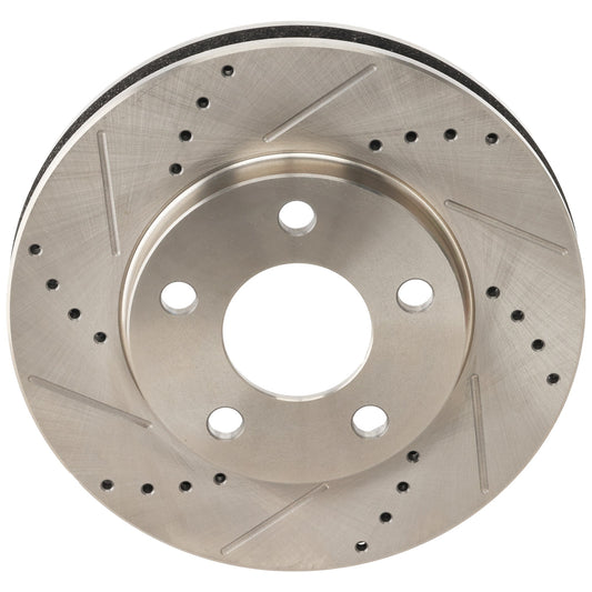 Front, Driver or Passenger Side Brake Disc, Cross-drilled and Slotted, Vented, 5 Lugs, 10.94 in. Disc Diameter, Pro-Line Series