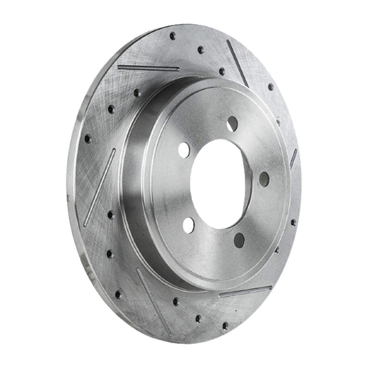 Rear, Driver or Passenger Side Brake Disc, Cross-drilled and Slotted, Solid, 5 Lug Wheels, Pro-Line Series