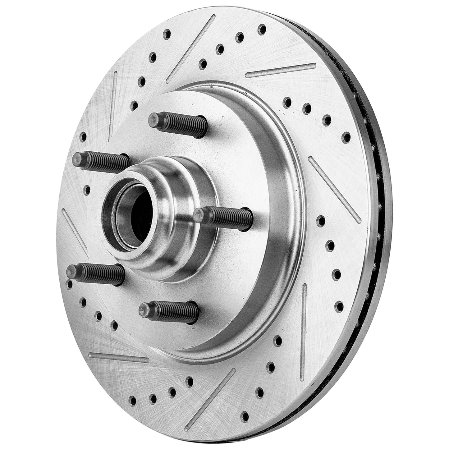 Front, Driver or Passenger Side Brake Disc, Cross-drilled and Slotted, Vented, 5 Lugs, Pro-Line Series