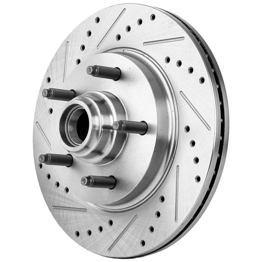 Front, Driver or Passenger Side Brake Disc, Cross-drilled and Slotted, Vented, 5 Lugs, Pro-Line Series