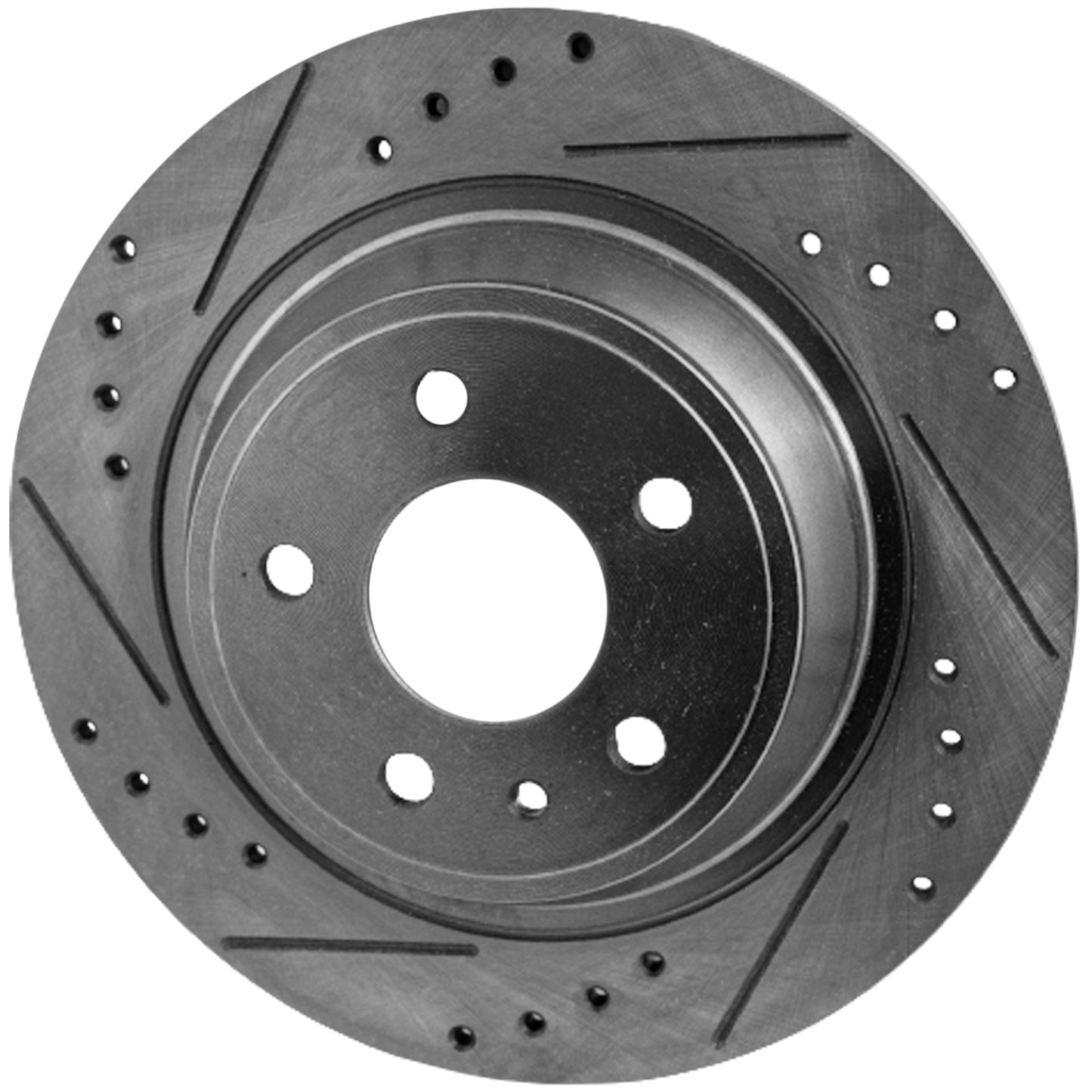 Rear, Driver or Passenger Side Brake Disc, Cross-drilled and Slotted, Solid, Pro-Line Series