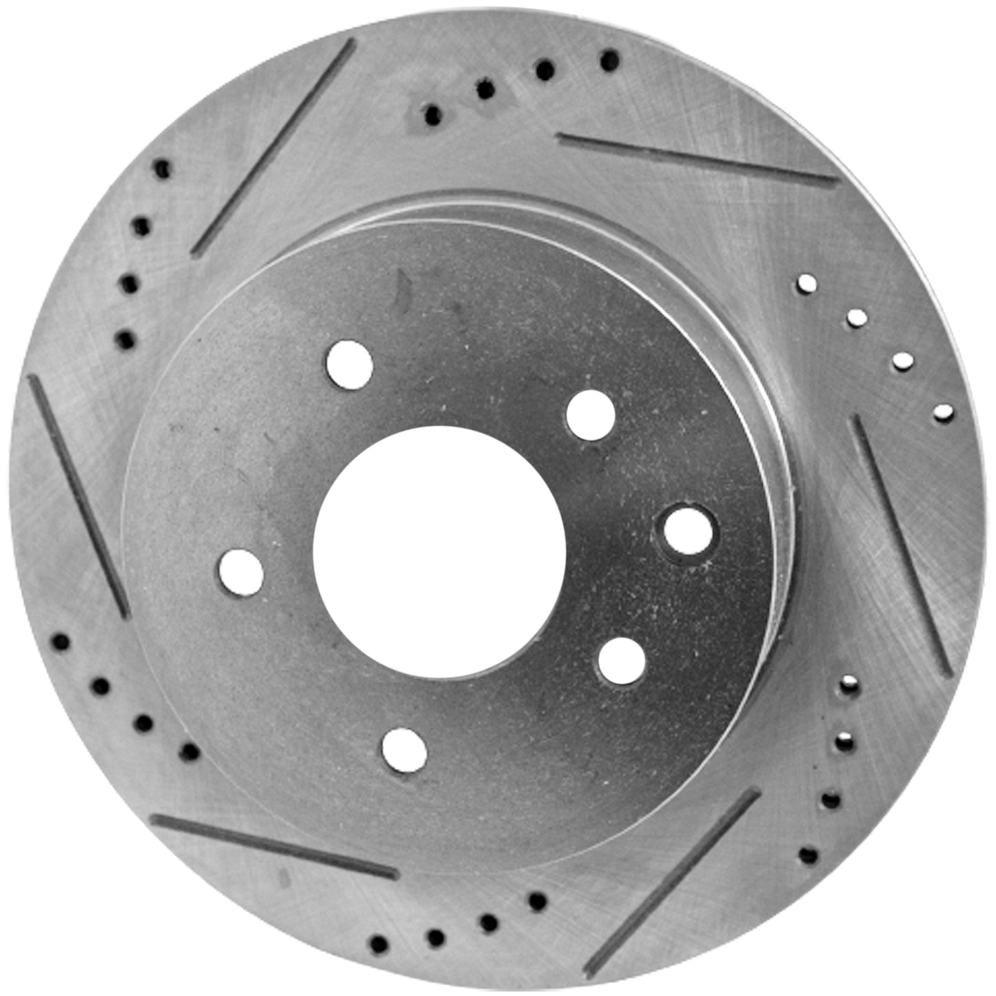 Rear, Driver or Passenger Side Brake Disc, Cross-Drilled and Slotted, Solid, 5 Lugs, 11.49 in. Disc Diameter, Pro-Line Series